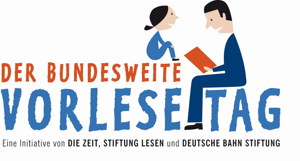 Logo des Vorlesetages: Ein Mann liest einem Kind vor