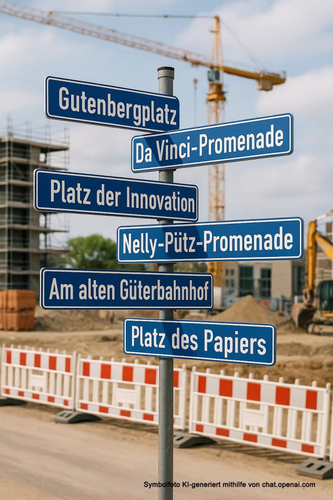 Straßenschilder vor Baustelle